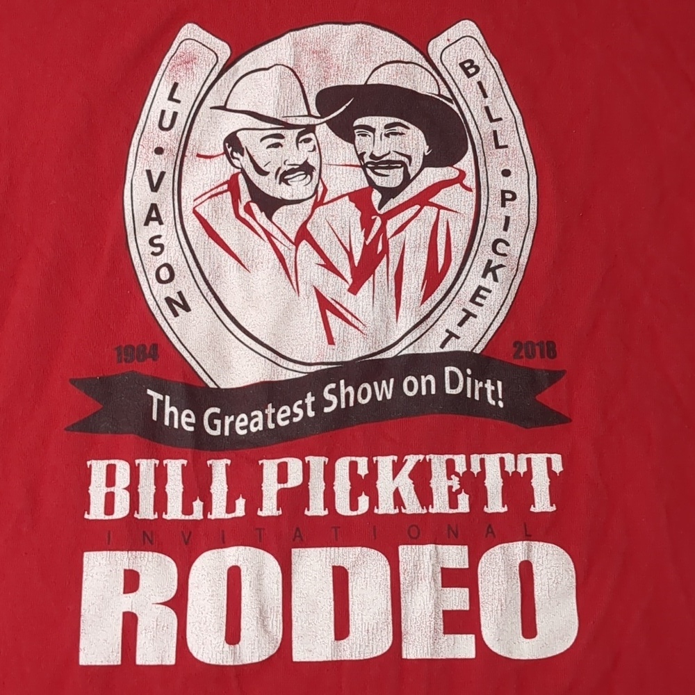 Bill Pickett Shirt Red Rodeo 34th Anniversary Lu Vason 2018 Tee Size Large - Picture 1 of 7